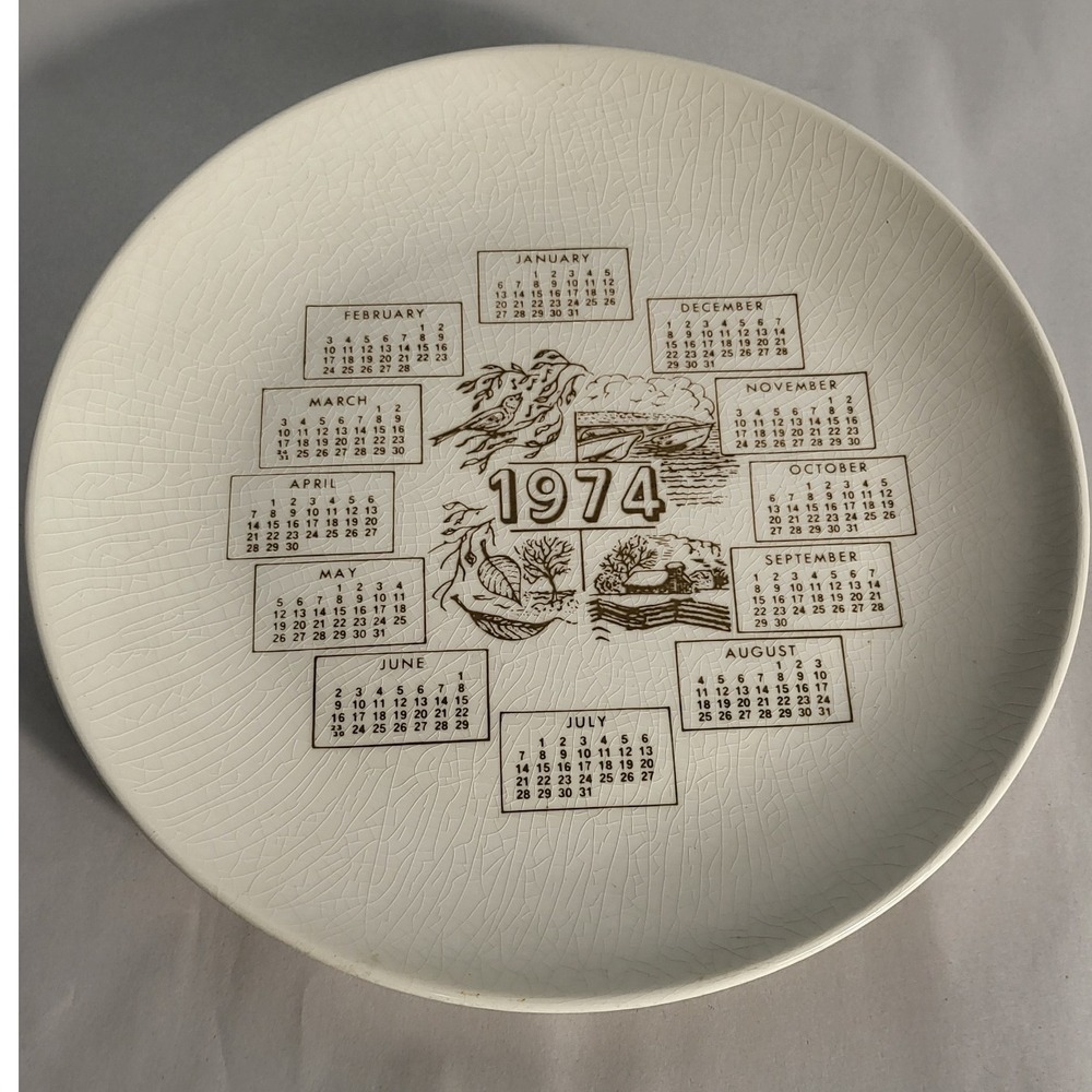 Vintage 1974 Calendar Plate Decorative Collectible Retro Wall Decor